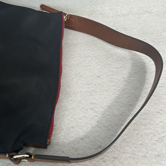 Dooney & Bourke Hobo Purse Black Nylon Cognac Leather Detail Pockets Logo Zipper - Picture 12 of 16